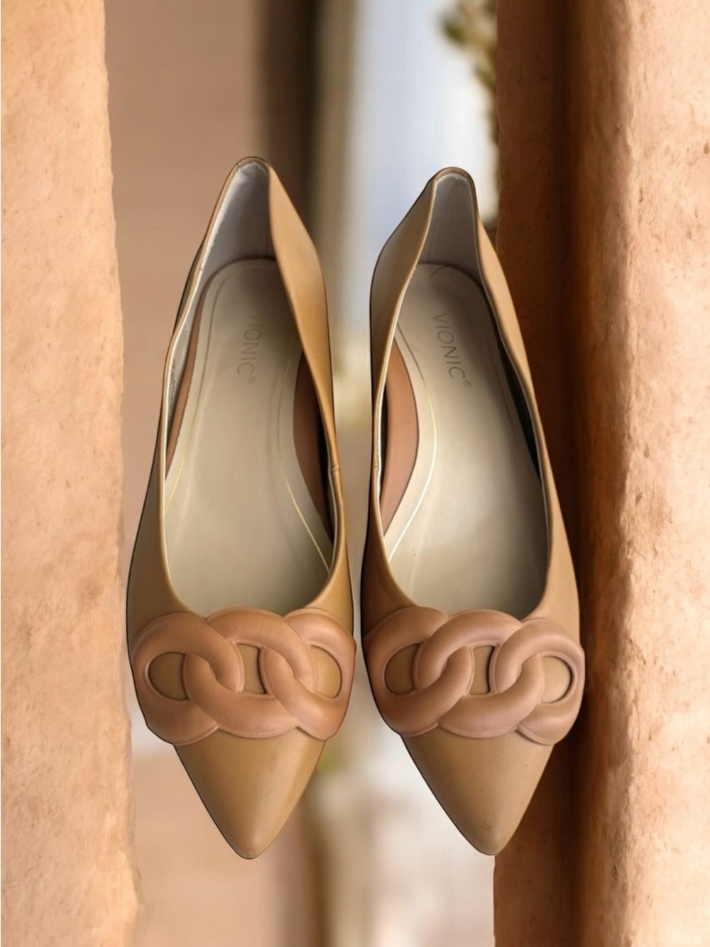Vionic Arielle Flats Beige Leather Loafers